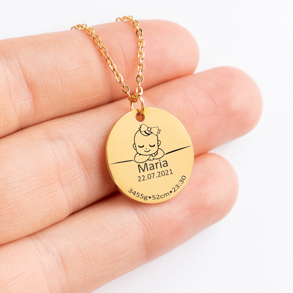 Print on Demand Jewelry Baby Birth Details Necklace